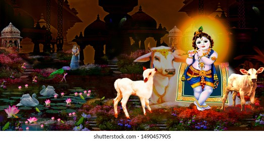 Bal Krishna And Cow Son 