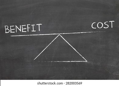 Balance Between Benefit And Cost Written By Hand On Blackboard