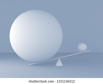 Balance Concept. Quality Vs Quantity. Small And Big. White Spheres. Libra. Scales. 3d Rendering. 3d Illustration
