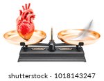 Balance concept, scales with heart and feather. 3D rendering isolated on white background