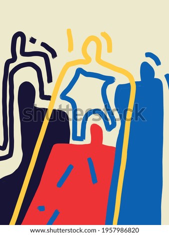 Balanced forms and Abstract Shapes with Primary Colors. Abstract Modernism Painting with Volume. Bauhaus and Kandinsky vibe. For Print and Poster.