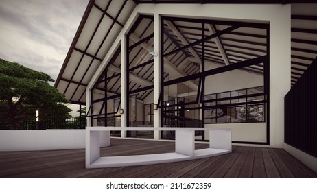 balcony and  tropical roof design 3d illustration