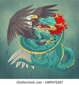 Bald Eagle Fighting Chinese Dragon