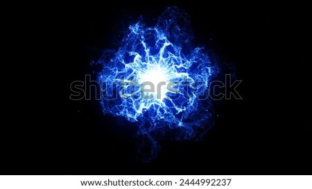 Ball lightning on a black background. Blue digital energy dark background. A glowing plasma clot of electricity.
