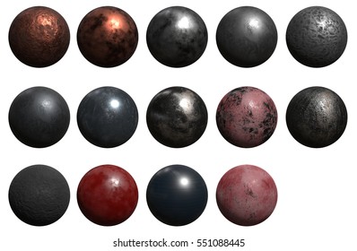ball metal old 3d rendering different materials cannonball sphere
