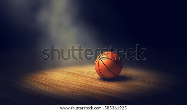 バスケットボールコートにスポットライトとボール 3dイラスト のイラスト素材