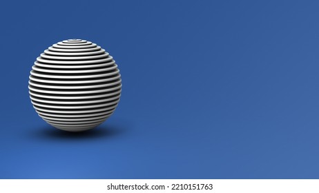 A Ball Sliced By Latitude Lines. An Abstract Concept Representing A Globe Cut By Parallels. Cool Blue Background. 3D Rendering.