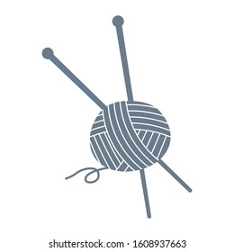 A ball of yarn with spokes as a symbol of a craft or hobby.Flat raster illustration in blue on white background