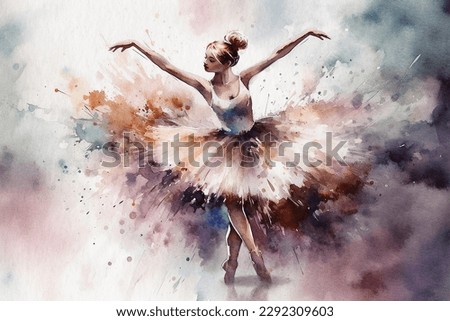 Ballerina dance painted in watercolor on textured paper. Digital watercolor painting
