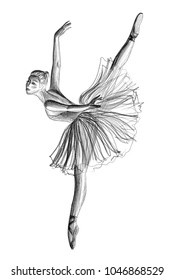 Ballerina Drawing Handdrawn Pencil Isolated On Stock Illustration ...