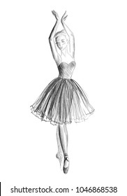 Ballerina Drawing Hand-drawn With Pencil Isolated On White