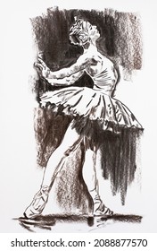 Ballerina woman dancing original drawing charcoal over white paper isolated art 