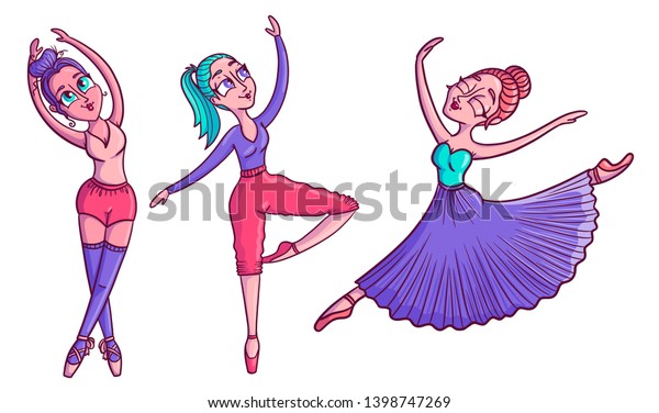 Ballet Dancers Girls Dancing Ballerina Rehearsal Stock Illustration