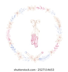 Ballet shoes and wreath clip art. Illustrations hand drawn with watercolor. Little ballerina arrangements for cards, invitations, posters, stickers and prints - Powered by Shutterstock