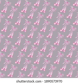 Ballet Shoes.Watercolor Hand Painted Seamless Pattern Of Ballet Slippers.
