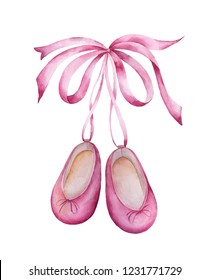 
Ballet Slippers.
Watercolor Hand Painted Illustration Isolated On White Background.Ballet Series.