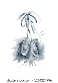 Ballet Slippers. Watercolor Hand Painted Illustration Isolated On White Background.Ballet Series.