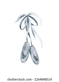 Ballet Slippers. Watercolor Hand Painted Illustration Isolated On White Background.Ballet Series.