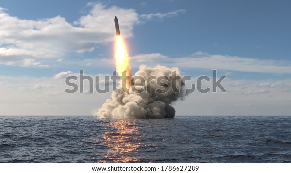 Ballistic\
missile launch from underwater 3d\
illustration