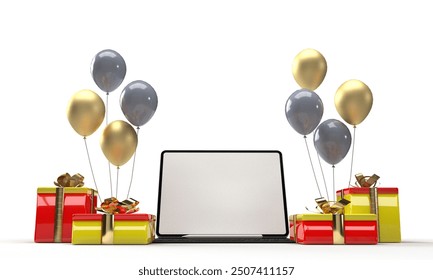 Balloon gloden silver grey yellow orange color gift box notebook empty blank decoration sale black friday sale promotion store bujsiness customer shopping concept advertisement sale.3d render - Powered by Shutterstock