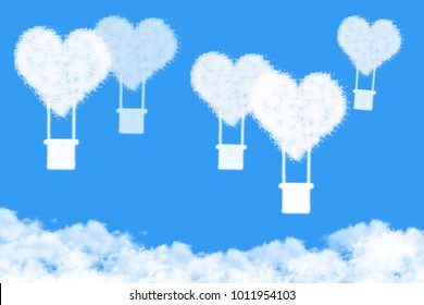 balloon heart shape clouds , love concept on blue sky, 3D ,illustration