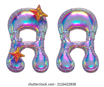 Balloon Holographic Font. Letter A. 3d Rendering