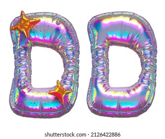 Balloon Holographic Font. Letter D. 3d Rendering