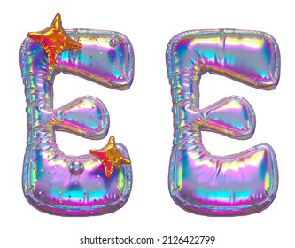 Balloon Holographic Font. Letter E. 3d Rendering