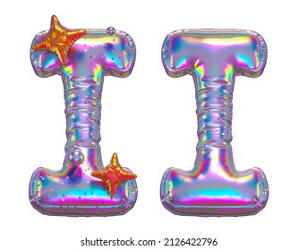 Balloon Holographic Font. Letter I. 3d Rendering