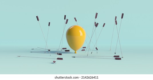 Balloon And Missed Bow Spears Arround . Target Audience And Marketing Concept . This Is A 3d Render Illustration . 