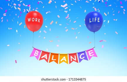 Balloon,Paper Shoot Present Work Life Balance Concept 3D Rendering.