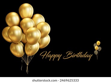 BALLOONS WITH BLACK GROUND AND GOLDEN WORDS Happy Birthday  - Powered by Shutterstock