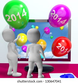 Balloons From Computer Represents Year Two Thousand And Fourteen