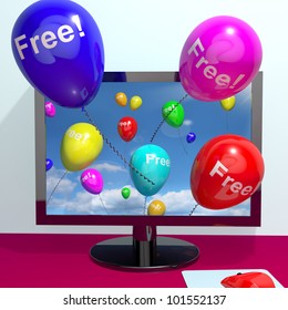 Balloons With Free Coming Through Computer  Shows Freebies and Promotions Online