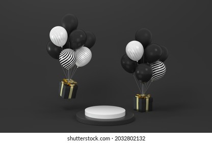 Balloons and presents with background, 3d rendering. Co,puter digital drawing.