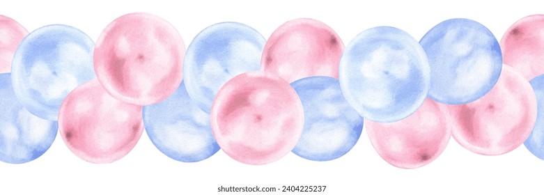 Balloons seamless Border. Watercolor illustration of Baby gender party decoration. Hand drawn on white isolated background. Drawing of birthday pattern. Painting of frame template for cards - Powered by Shutterstock