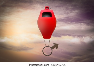 Balloon-shaped Whistle Carries A Male Symbol Demonstrating Reporting Sexual Assault And Workplace Harassment Concept. 3D Illustration