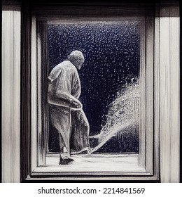 Ballpoint Pen Drawing Of A Man Stepping On A Hose