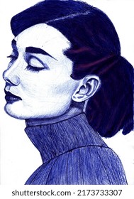 Ballpoint Pen Drawing: Portrait Of A Woman