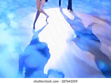 Ballroom Dance Floor Abstract 3, Digital Painting In Blue, Bright Turquoise And Skin Tan Colors.