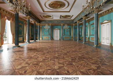 The ballroom and restaurant in classic style. 3D render. 3D Illustration