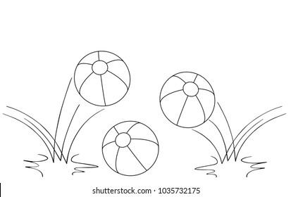 balls outline drawing, 3 beach balls two of them bouncing