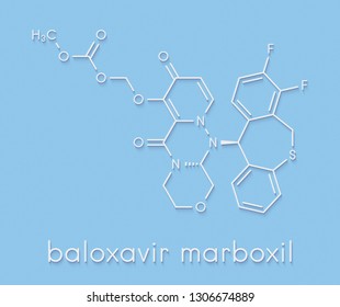 Baloxavir marboxil influenza drug molecule (cap-dependent endonuclease inhibitor). Skeletal formula. - Shutterstock ID 1306674889