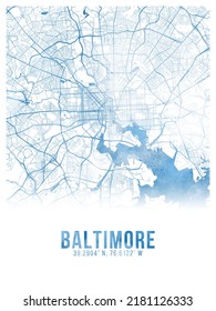Baltimore Watercolor City Map Poster