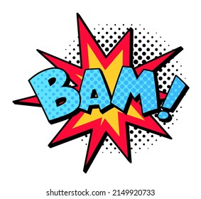 Bam sound of explosion bomb or dynamit cloud for magazine.  bam bubble, comic sound expression cloud illustration
