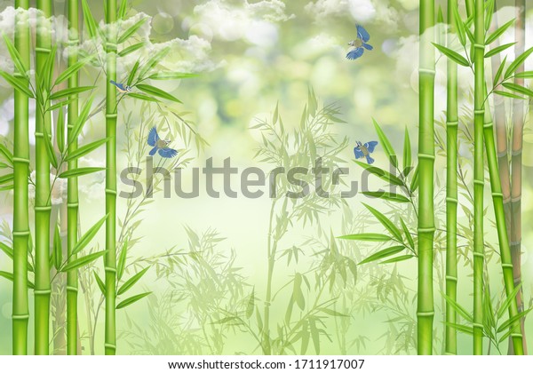 bamboo forest, cloudy sky birds , bamboo wallpaper