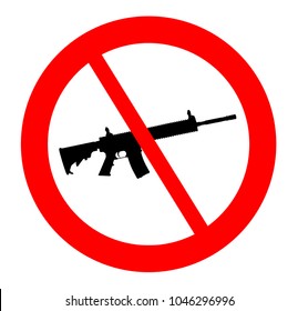 Ban Of Assault Weapons In The United States After Several Shootings - Gun Vector Silhouette AR-15 Rifle - No Do Not