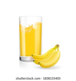 Banana smoothie or banana juice glass realistic 3d illustration - Powered by Shutterstock