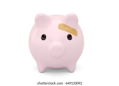 Band Aid And Piggy Bank On White.3D Illustration