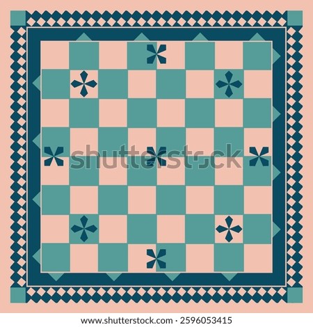 Bandana print. Bandana pattern. Chess object, decorative geometric line ornament. Chess pattern. Woven fabrics, square pattern design.